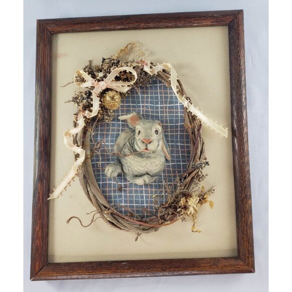 Vintage Anna Moncrief Collection Bunny Rabbit Framed 3D Art - Picture 1 of 7